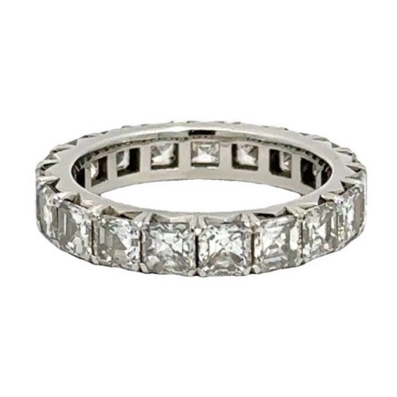 Auth.✅ 3.80 ctw Assher Cut Platinum Diamond Eternity Band Size 4✨ - Picture 8 of 12